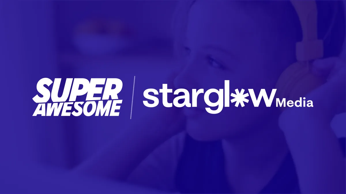 SuperAwesomeとStarglow Mediaのロゴを並べた買収発表のビジュアル