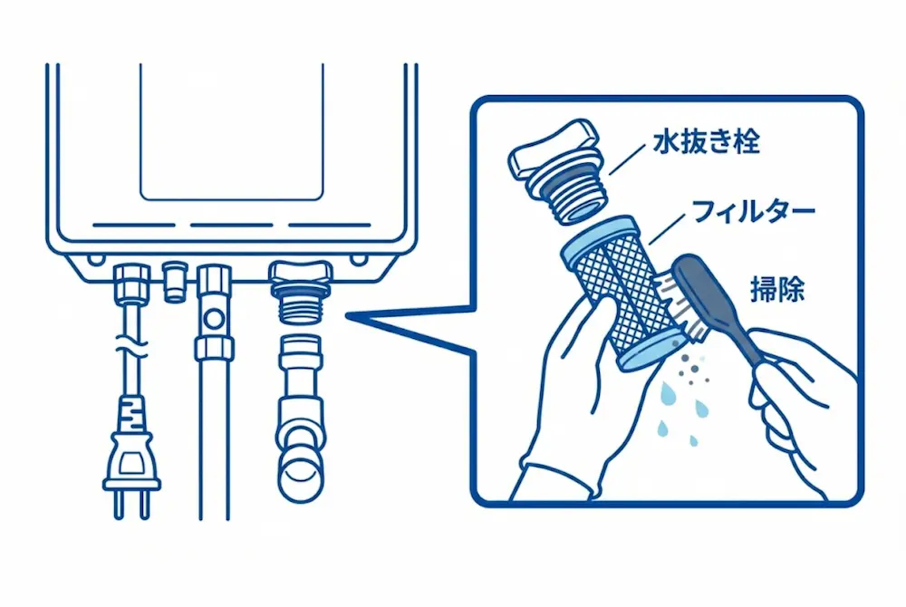 水抜きフィルターを掃除する