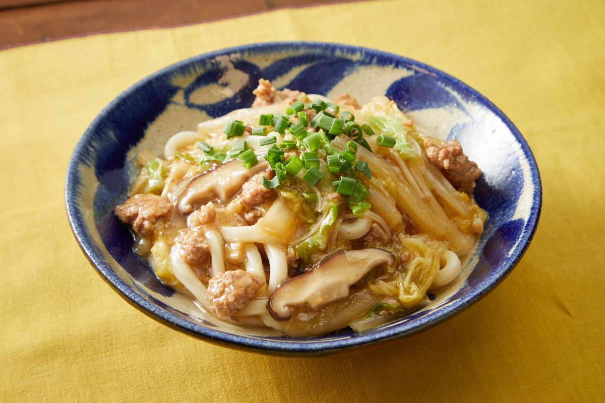 冬の一汁一菜献立レシピ(10)】水曜日「白菜と豚ひき肉のあんかけうどん