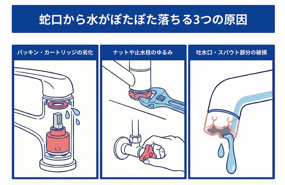 蛇口から水が「ぽたぽた」落ちる3つの原因