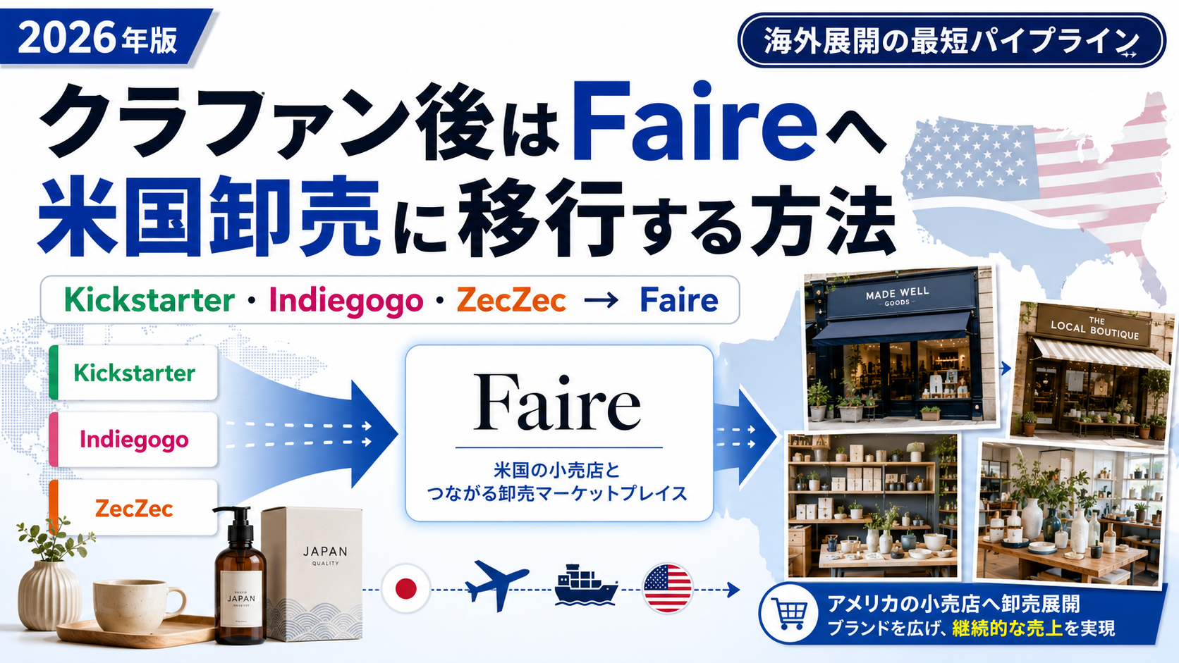 クラウドファンディング後にFaireで米国卸売へ移行する方法|海外展開の最短パイプライン【2026年版】
