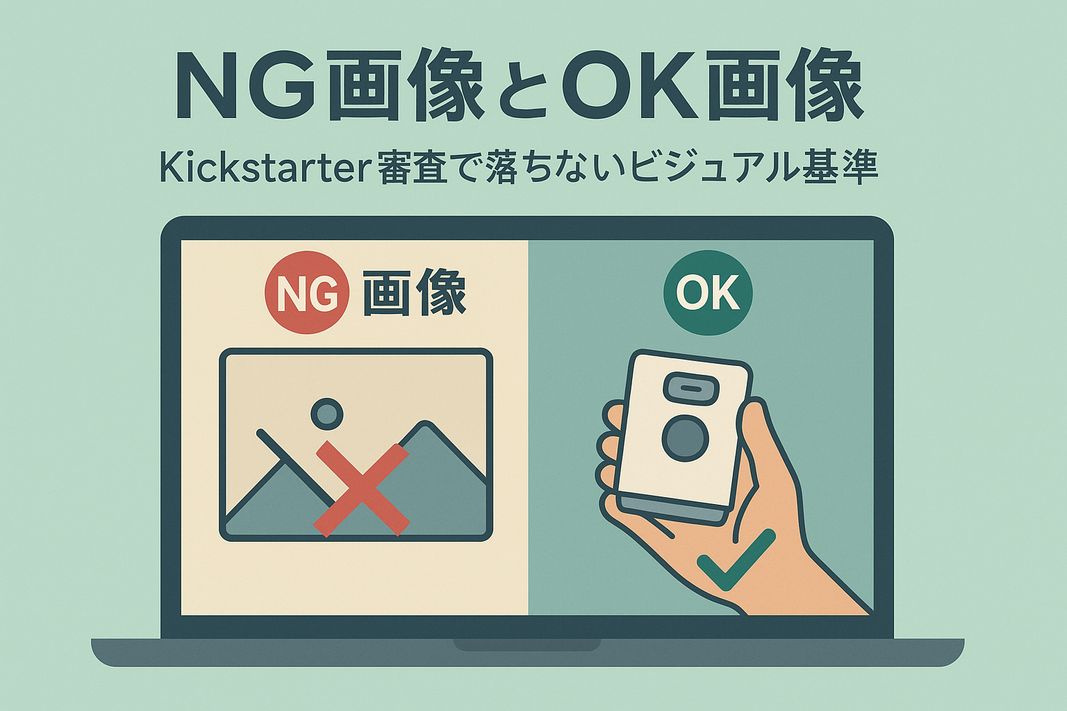 NG画像とOK画像：Kickstarter審査で落ちないビジュアル基準