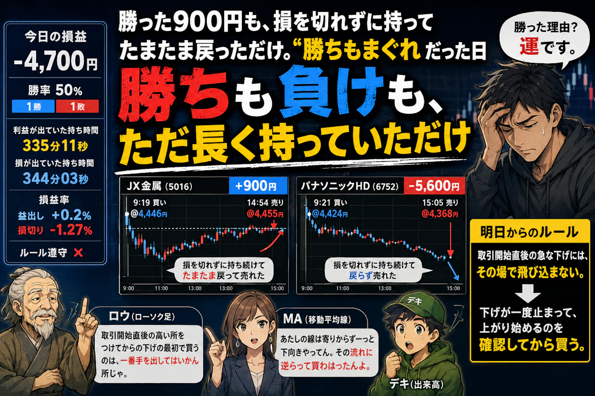 デイトレ20日目。−4,700円。でも“勝った900円も、損を切れずに残っただけのまぐれ”でした