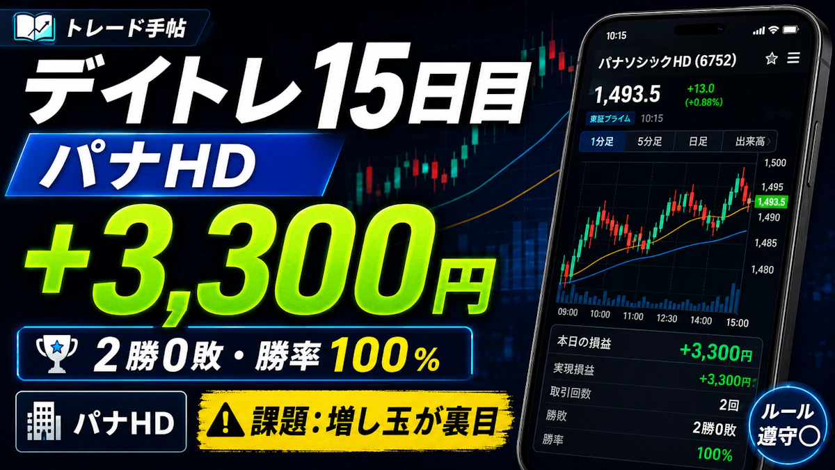 デイトレ15日目。パナHDで全勝・+3,300円。でも“もう一段上”を狙った増し玉が裏目でした