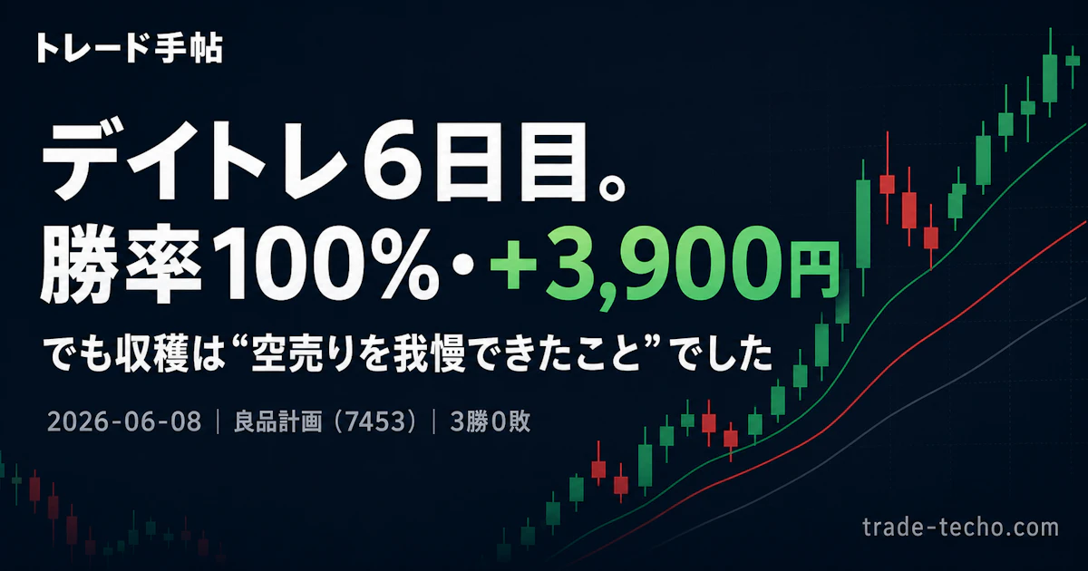 デイトレ6日目。勝率100%・+3,900円。でも収穫は“空売りを我慢できたこと”でした