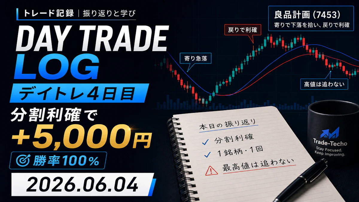 デイトレ4日目。勝率100%・+5,000円。でも"最高値"は取りにいきませんでした