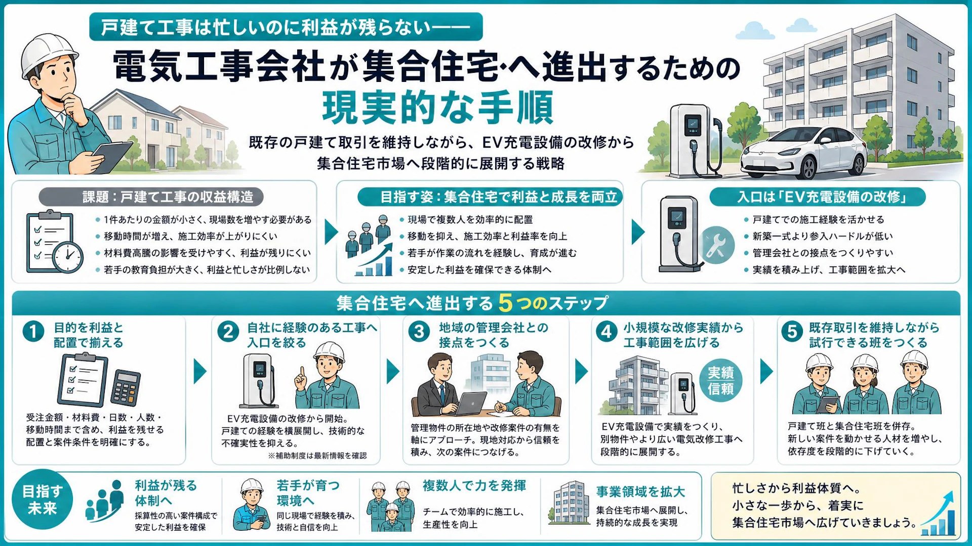 「戸建ては毎日埋まるのに利益が残らない」電気工事会社がEV充電設備から集合住宅へ進む道筋