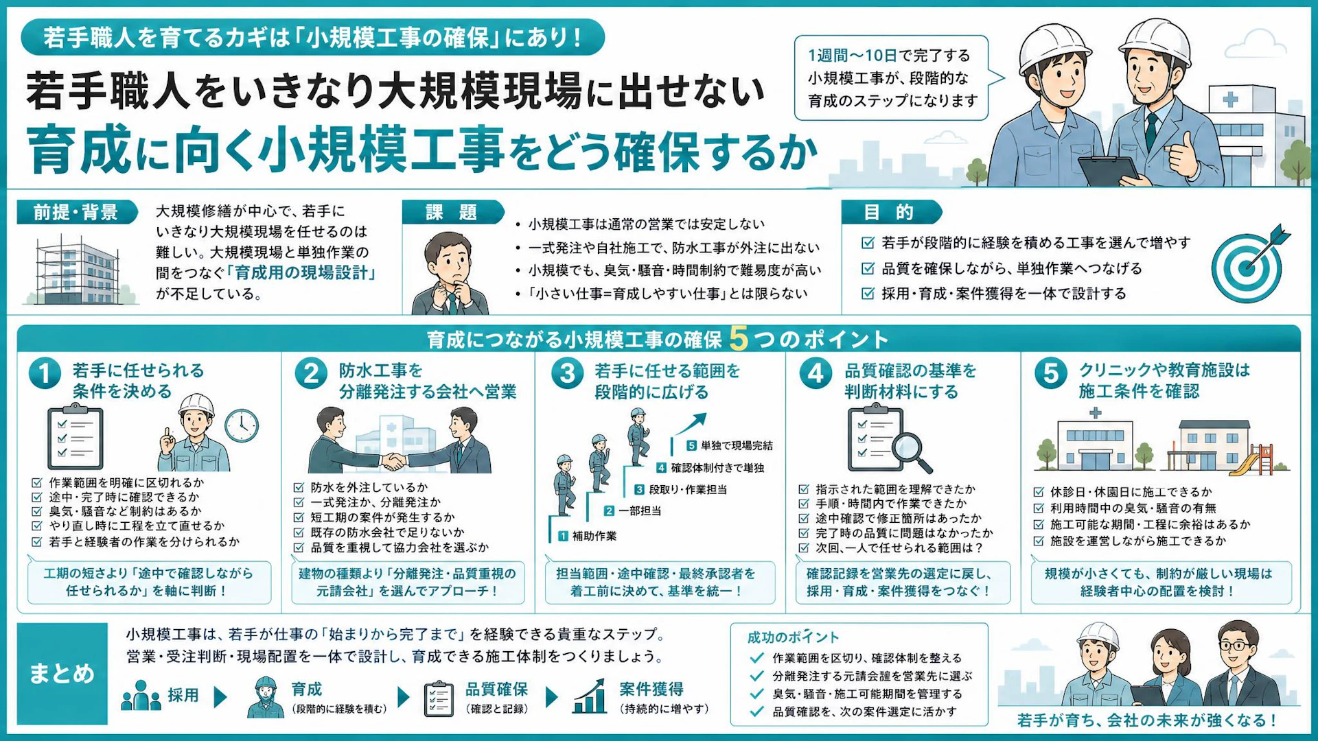 採用した若手に任せる現場がない｜防水工事会社が小規模案件を育成に変える方法
