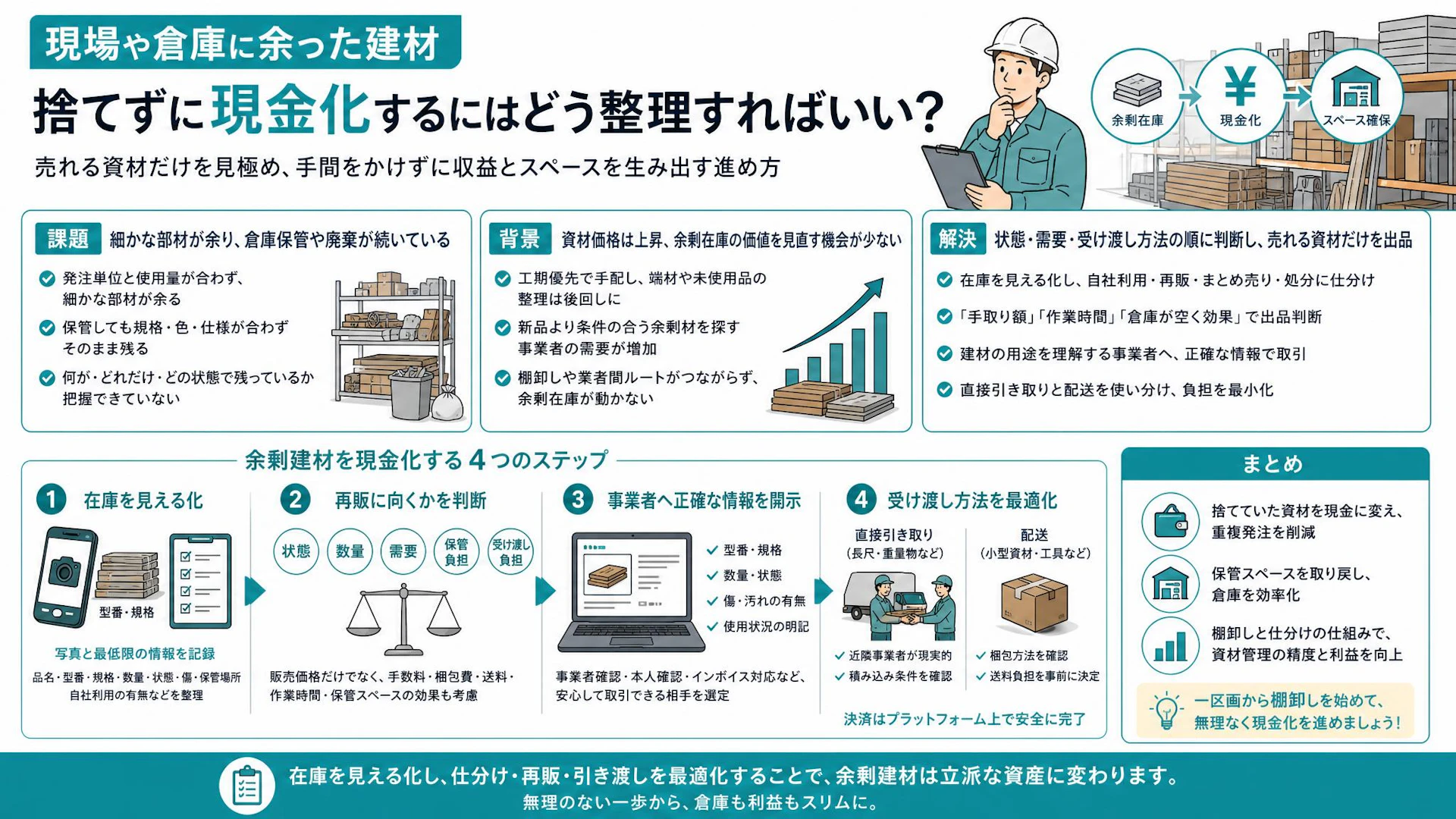 「まだ使えるのに現場で捨てる」余剰建材を現金化する棚卸し・売却の進め方