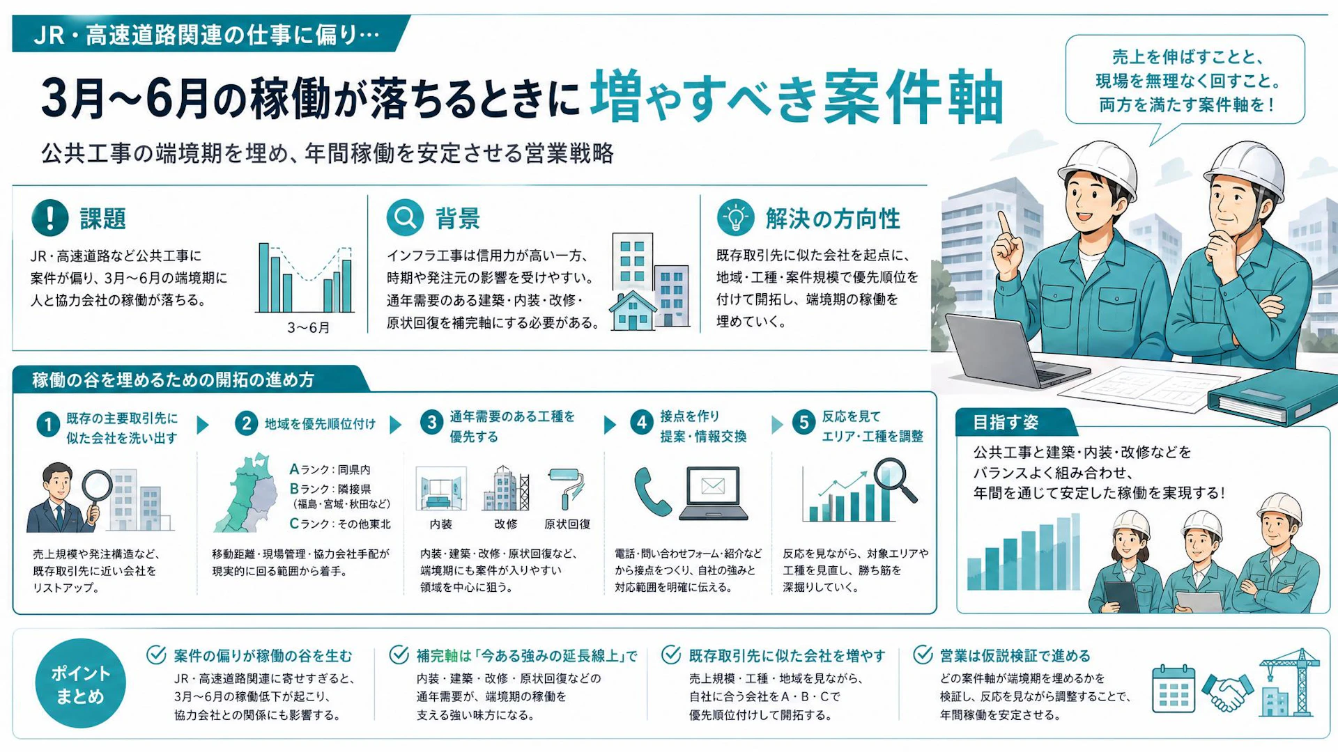 JR・高速道路の実績があるのに3〜6月が空く｜東北の専門工事会社が端境期を埋める営業設計