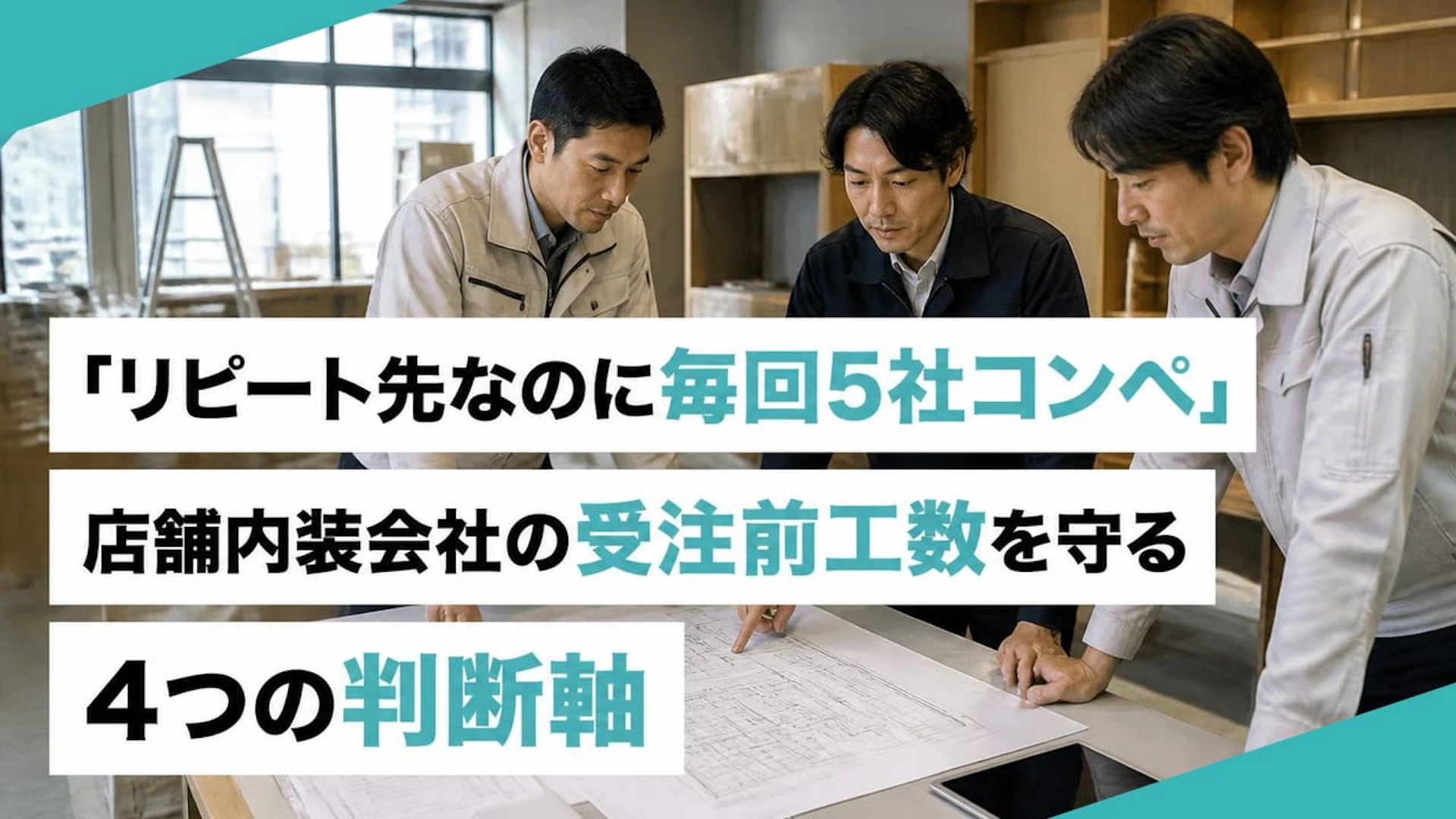 「リピート先なのに毎回5社コンペ」店舗内装会社の受注前工数を守る4つの判断軸