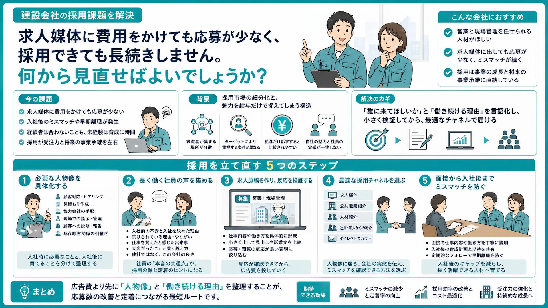 求人媒体に費用をかけても人が来ない。5人の内装工事会社が見直すべき採用の順番
