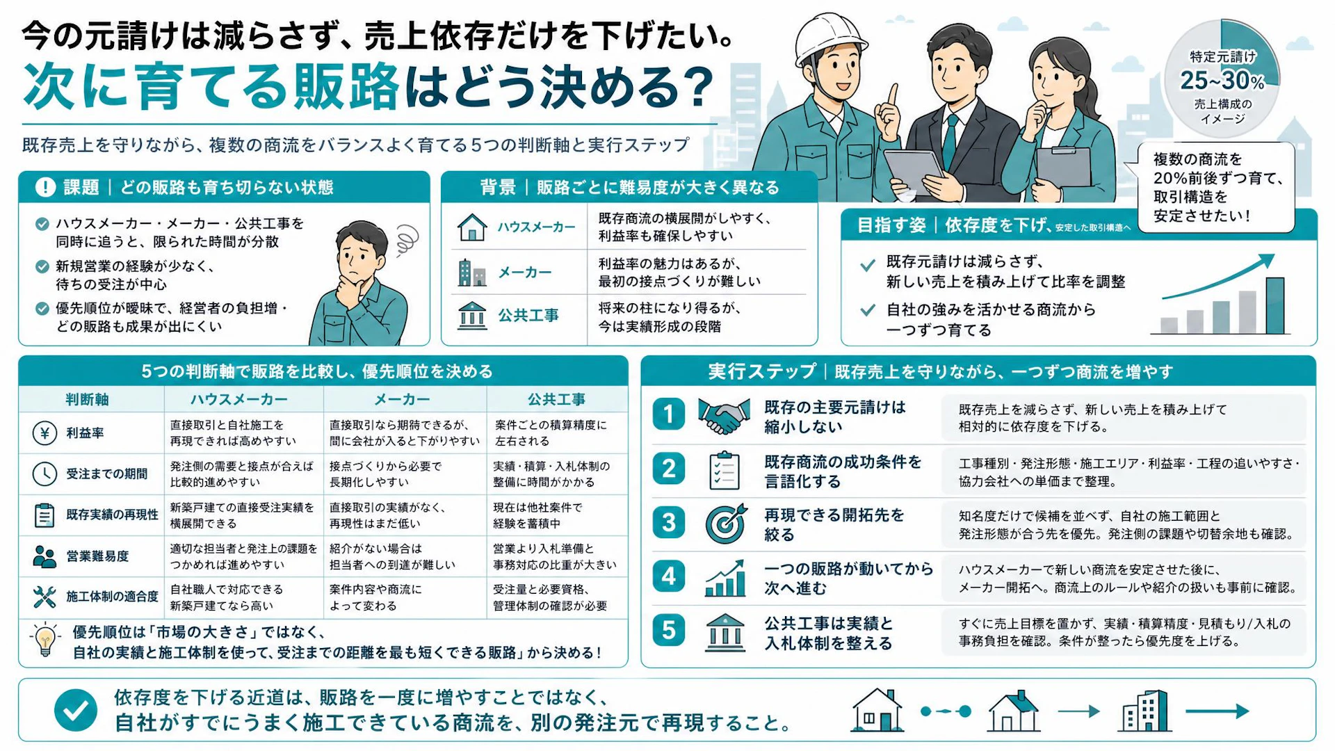 元請け依存をどう減らす？「各販路を2割に」専門工事会社が選んだ新規開拓の順番