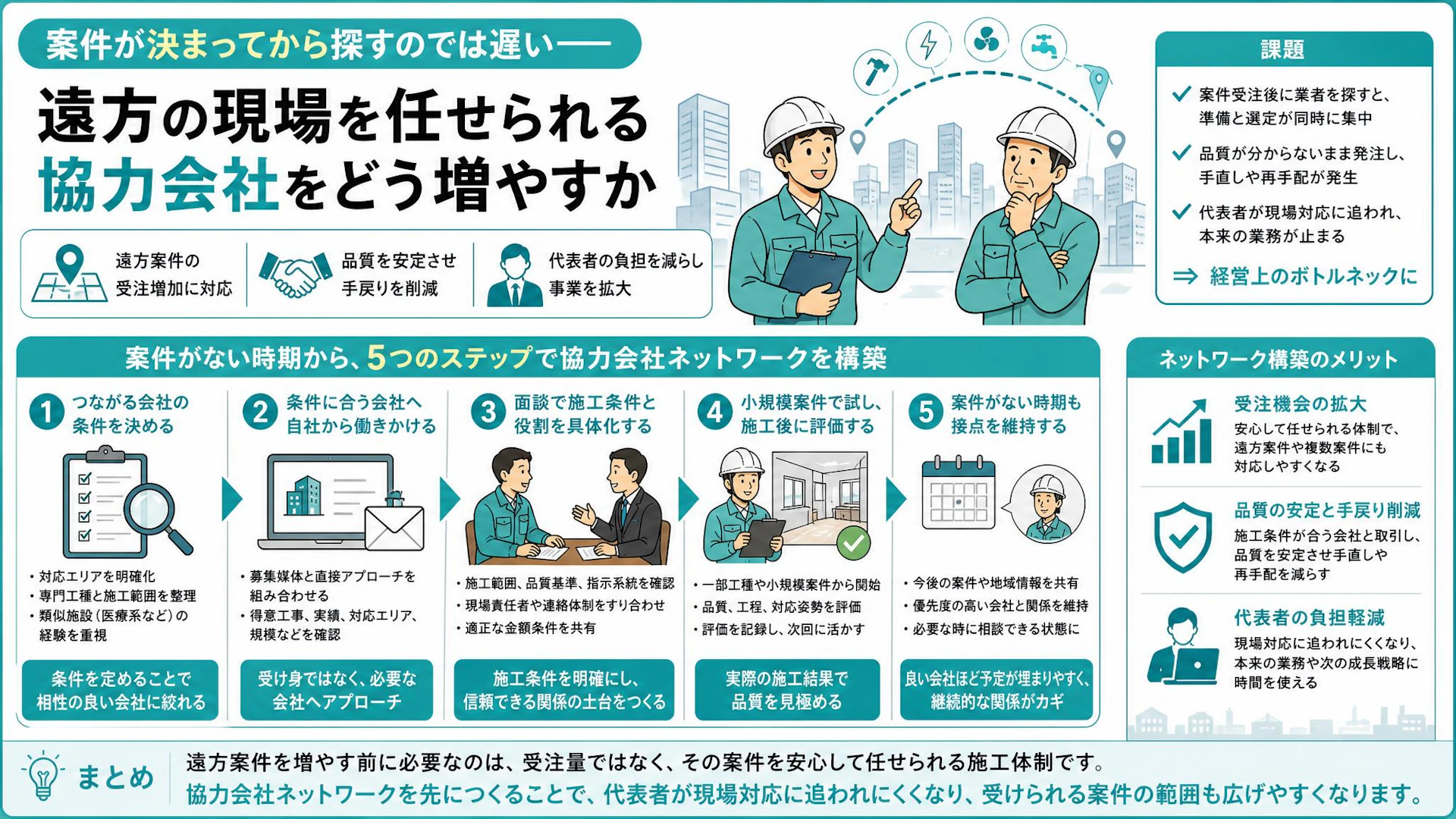 遠方案件が決まってからでは遅い｜3人の内装工事会社に学ぶ協力会社ネットワークのつくり方