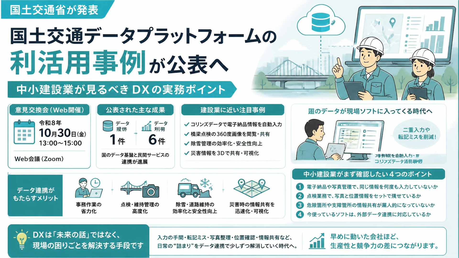 国土交通データプラットフォームの利活用事例が公表へ。中小建設業が見るべきDXの実務ポイント