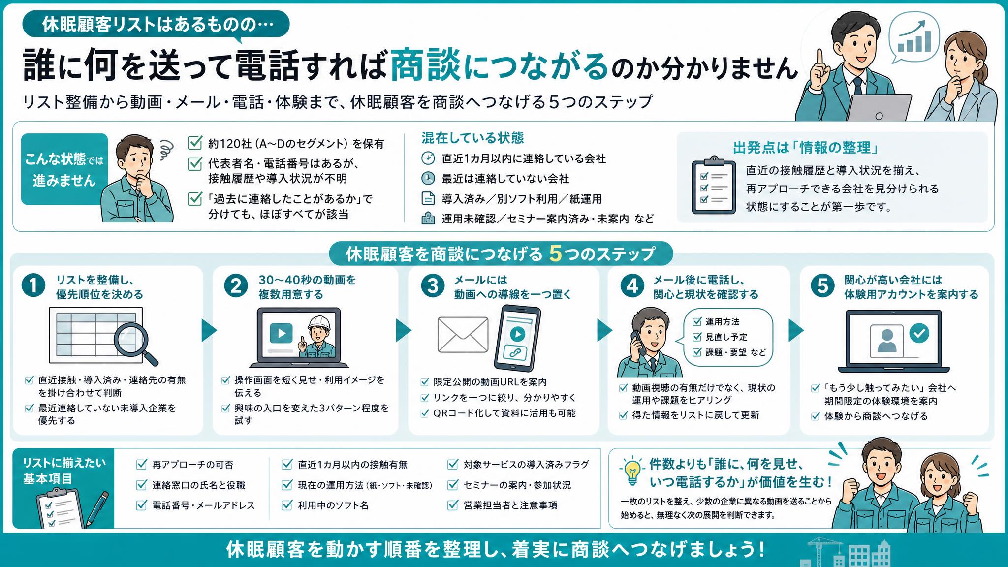 顧客連絡用ページ 休眠顧客120社をどう掘り起こす？短尺動画・メール・電話をつなぐ営業