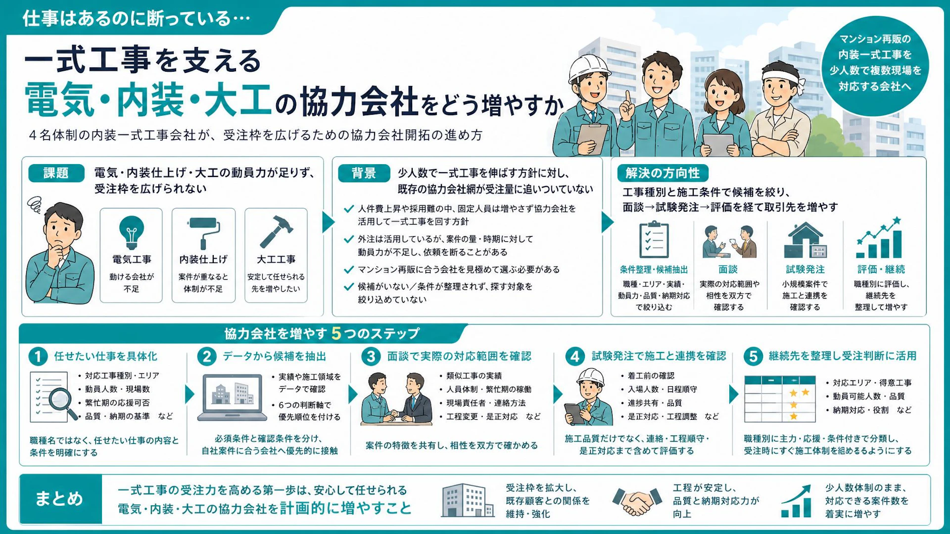 依頼はあるのに受けられない｜電気・内装・大工の協力会社を増やす5つの手順