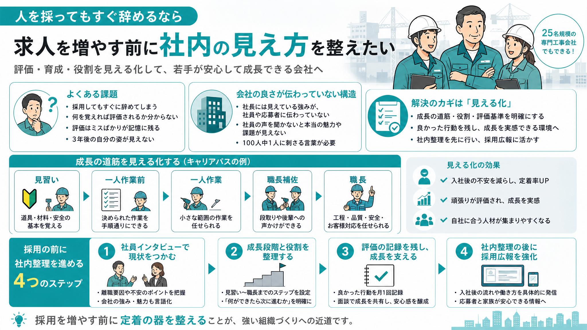 中小建設業者のための現場管理100のポイント 建設業法が求める信頼される建設業… 採ってもすぐ辞める建設会社へ｜「3年後が見えない」をなくす評価