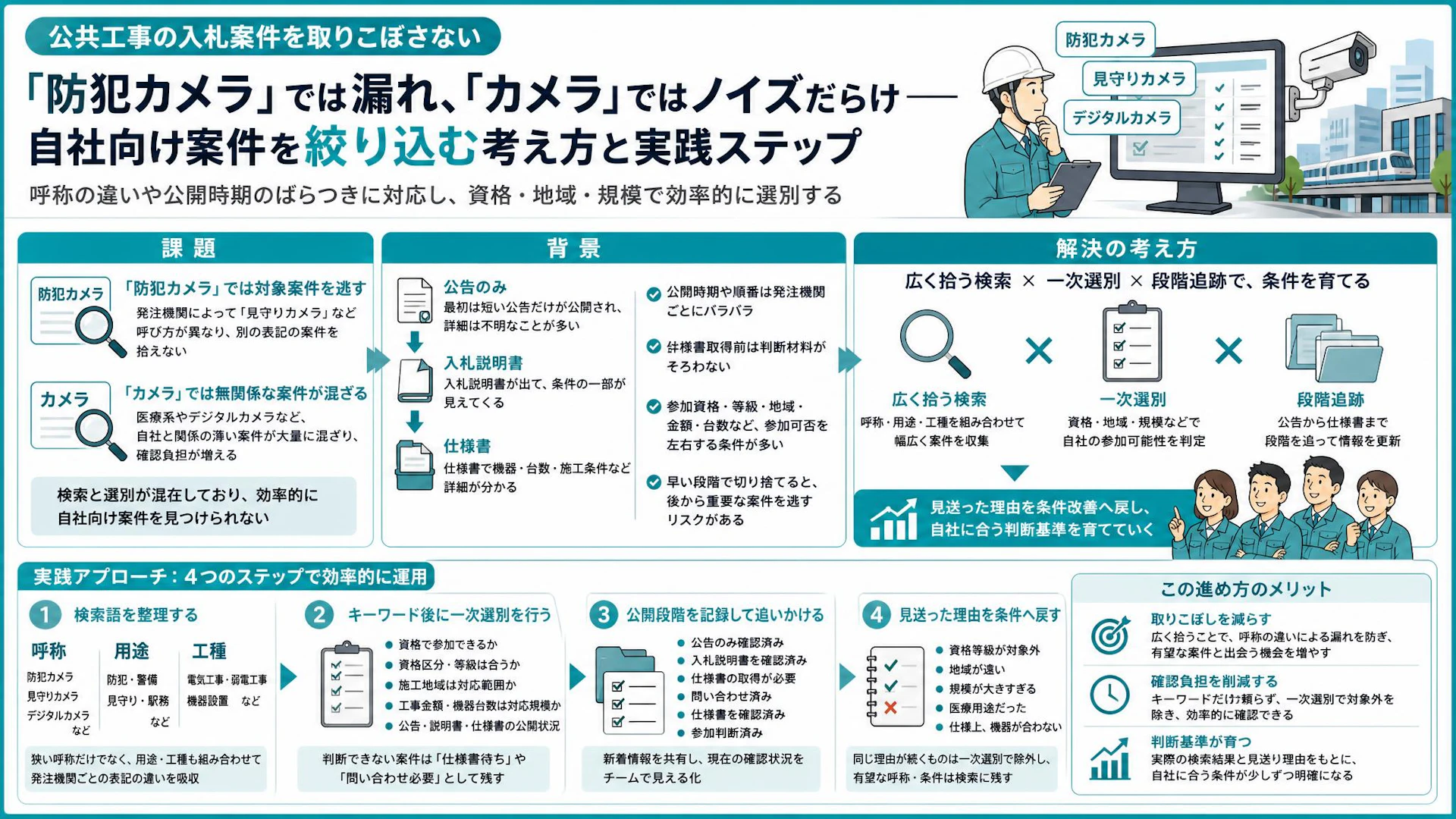「防犯カメラ」では漏れ、「カメラ」では多すぎる｜公共入札の検索設計