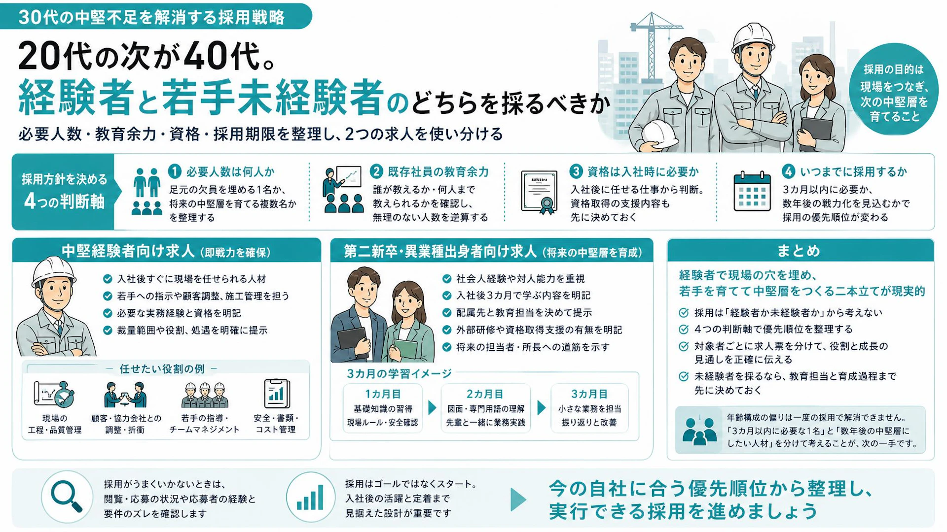 「20代の次が40代」建設会社の中堅不足を埋める採用設計｜経験者と未経験者をどう分けるか