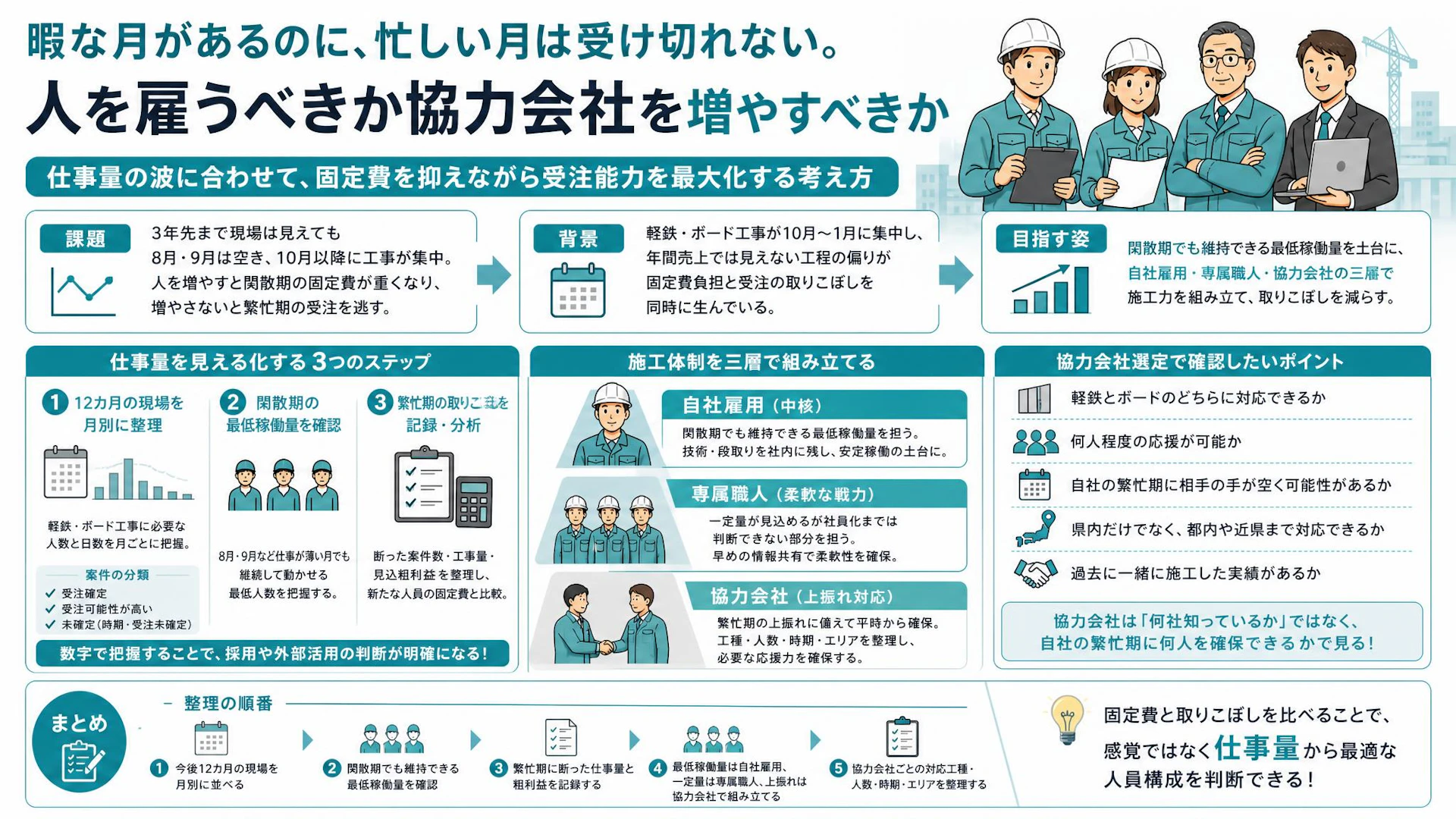 人を雇うか、応援でしのぐか？繁閑差のある内装工事会社が採用人数を決める基準