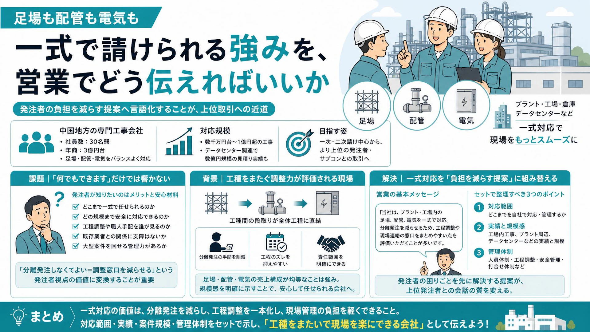 「一式できます」では伝わらない｜足場・配管・電気を上位取引につなげる営業設計