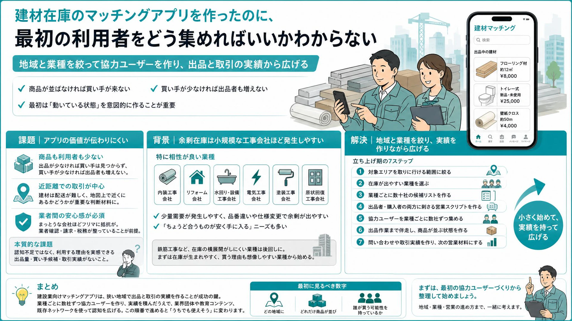建材マッチングアプリはなぜ登録だけでは動かないのか｜「店はできたが商品がない」を越える初期営業