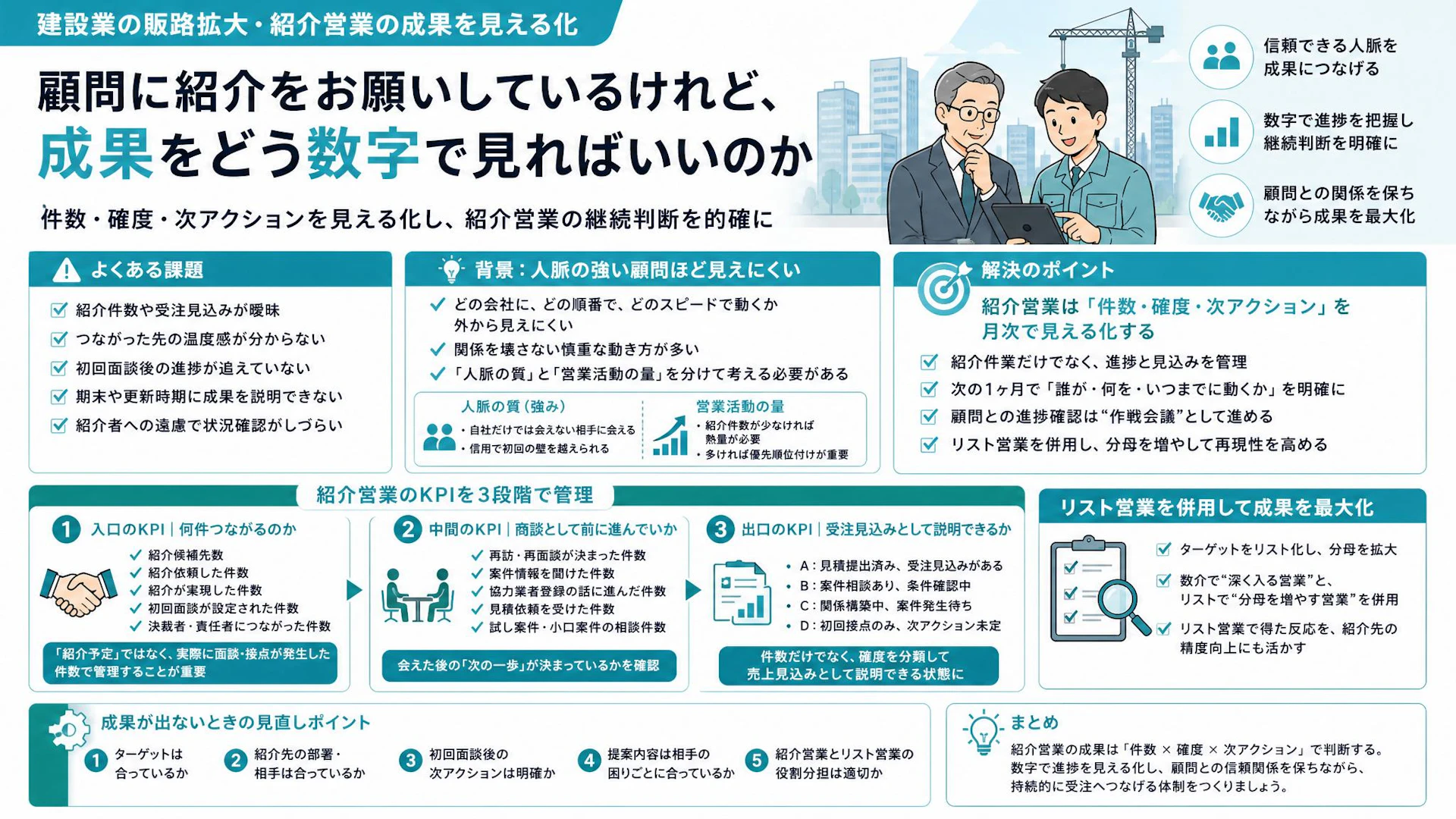 顧問紹介は何件で判断する？建設業の紹介営業を売上前に見える化する方法