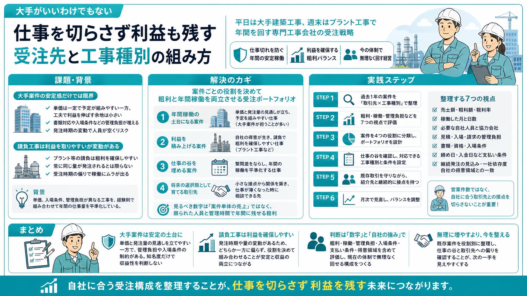 大手案件の安定だけに頼らない｜平日建築・週末プラントの受注