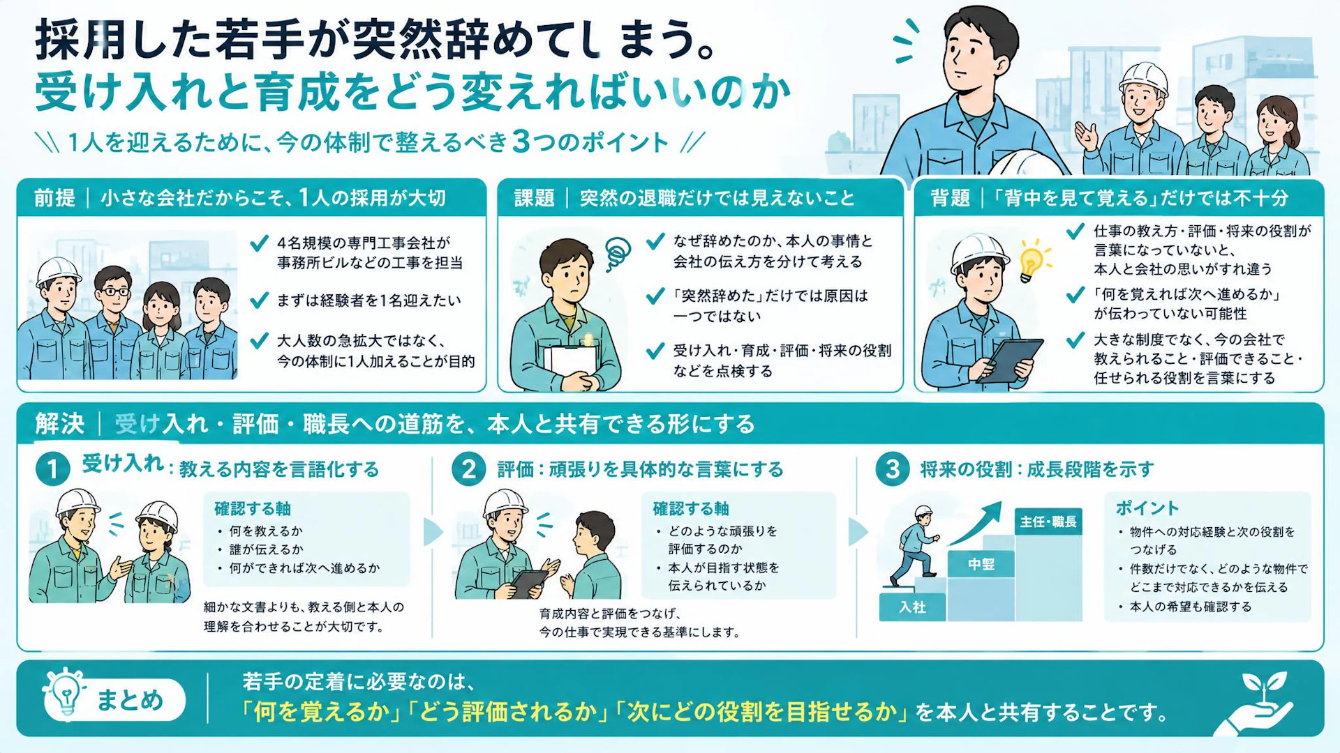 若手が「突然辞めた」で終わらせない｜建設会社が共有したい育成・評価・職長への道筋