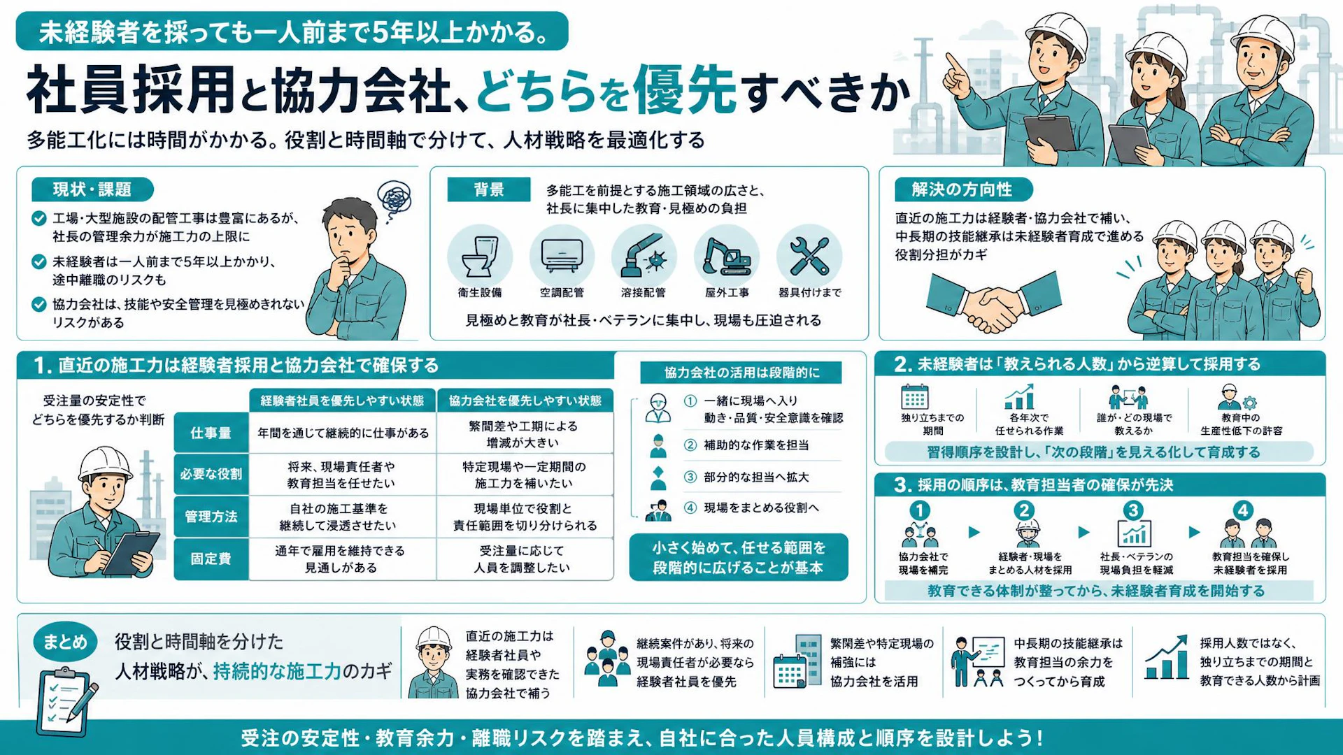 「仕事はある。でも、もう受けられない」配管会社の採用・育成・協力会社の使い分け