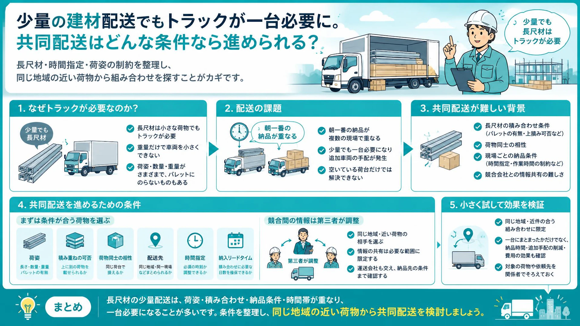 少量の建材にトラック一台？長尺材の共同配送を阻む条件と試し方