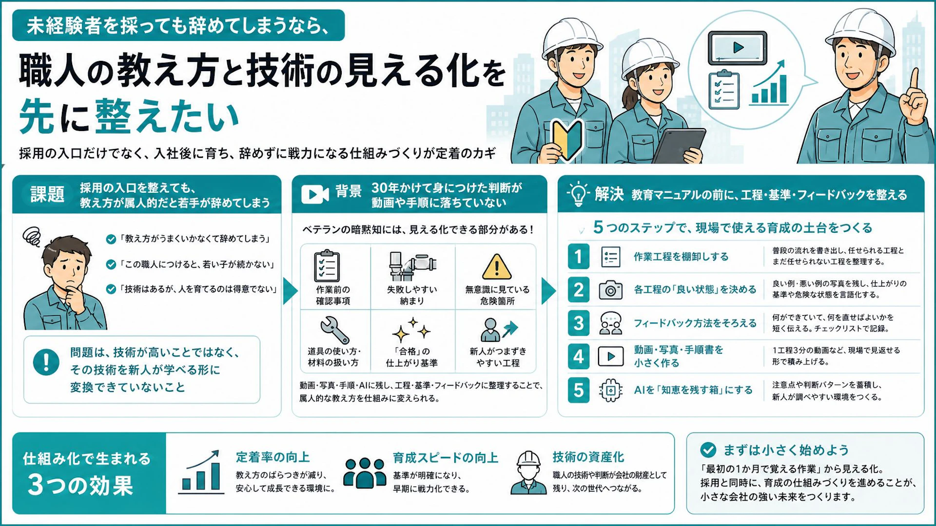 建設業で未経験者を採る前に｜職人の30年を動画・手順・基準で残す育成設計
