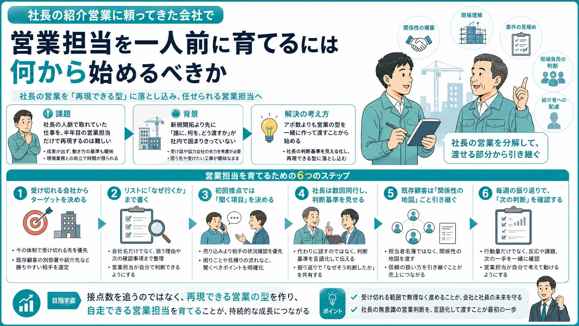 社長の紹介営業を社員に渡すには？半年目の営業担当が自走する「型」の作り方