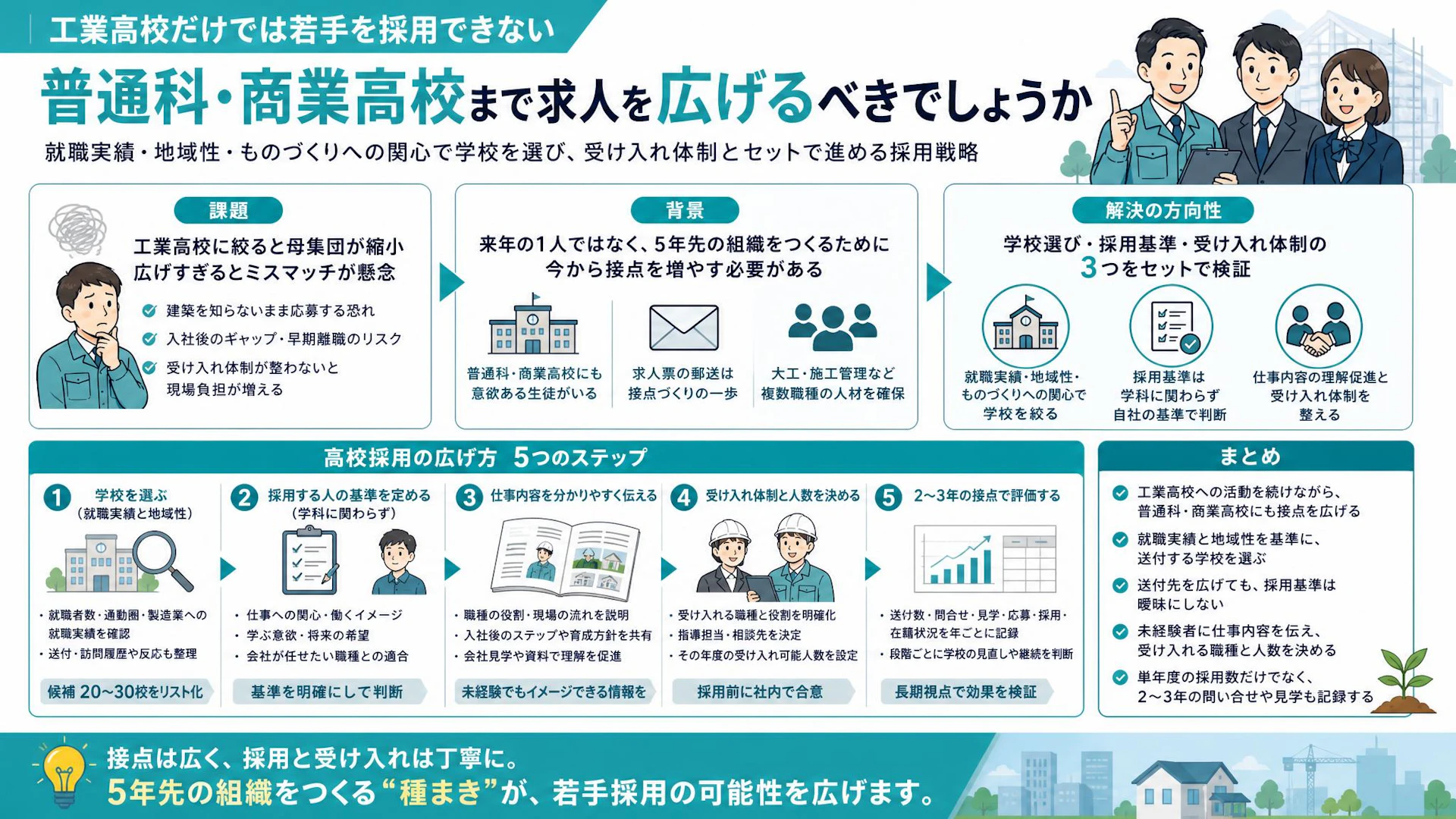 「工業高校だけでは若手に会えない」普通科・商業高校へ求人票を広げる建設業の高校採用