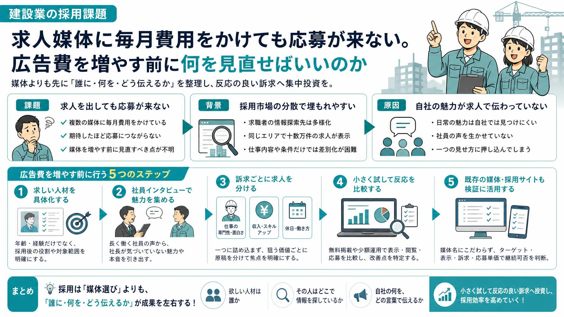 求人媒体を増やしても応募が増えない——社員の本音から採用訴求を作る建設会社の改善策