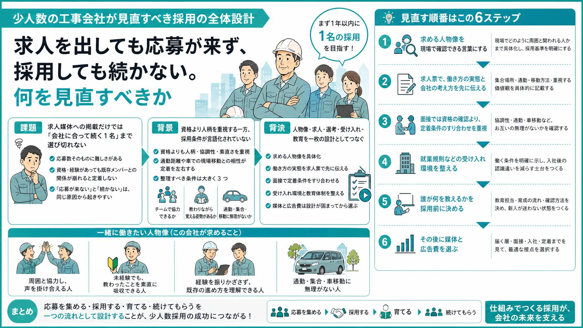 「本当は1人でいい。でも続かない」4名の電気工事会社に必要な採用設計
