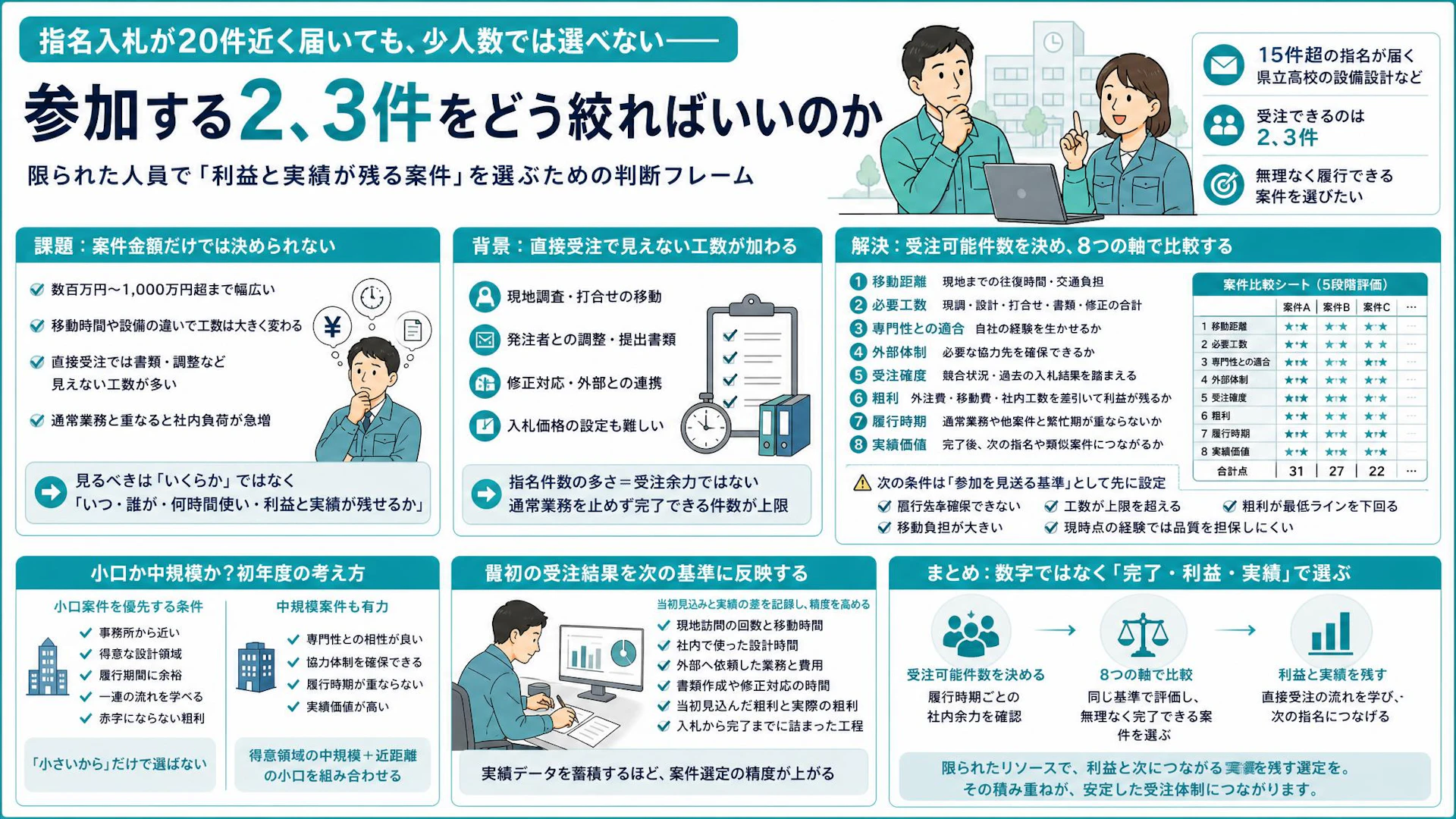 15件の指名でも受けられるのは3件——少人数設計会社の入札案件の選び方