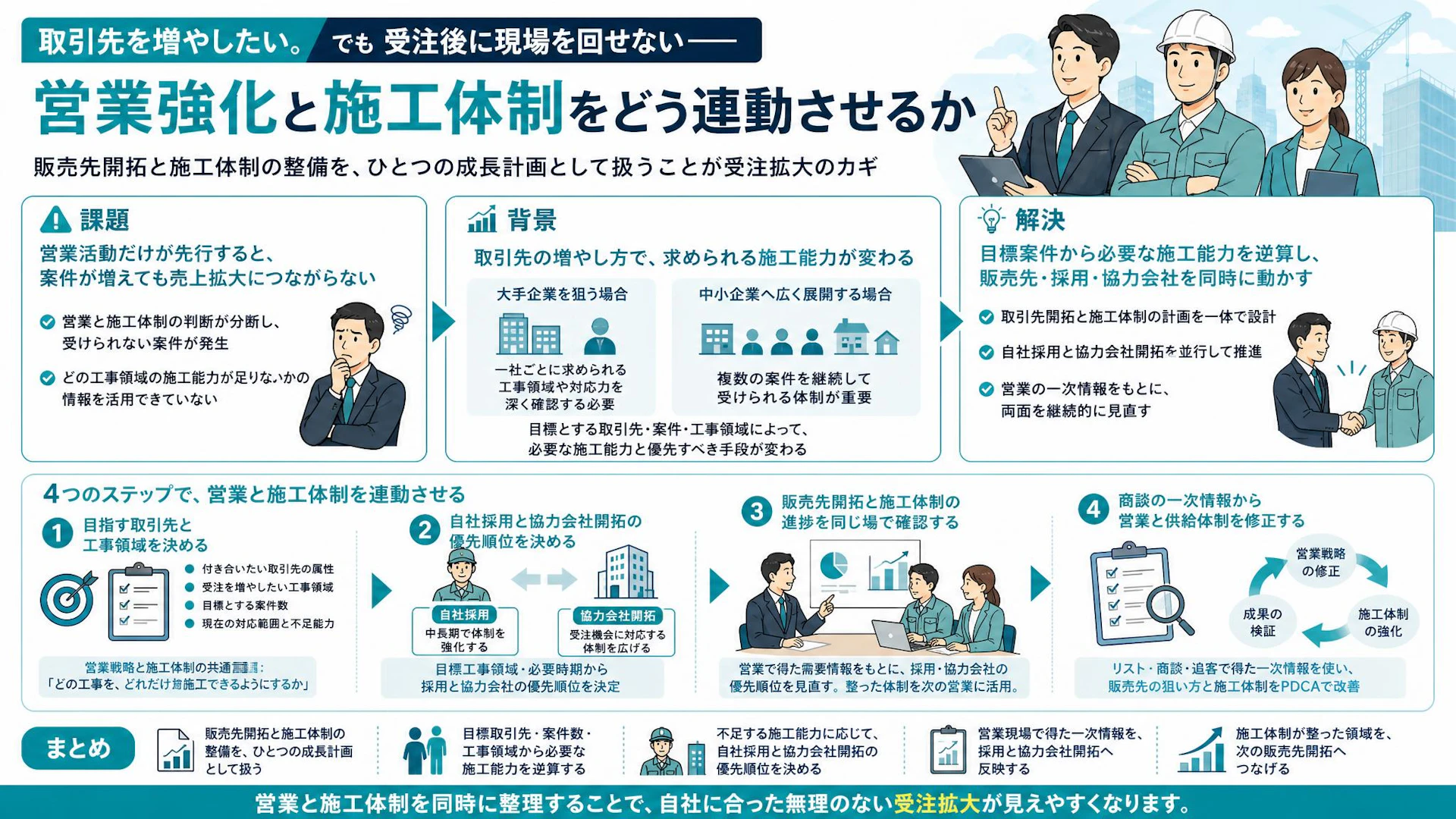 「仕事が来ても捌けない」専門工事会社が営業強化と施工体制を同時に進める方法