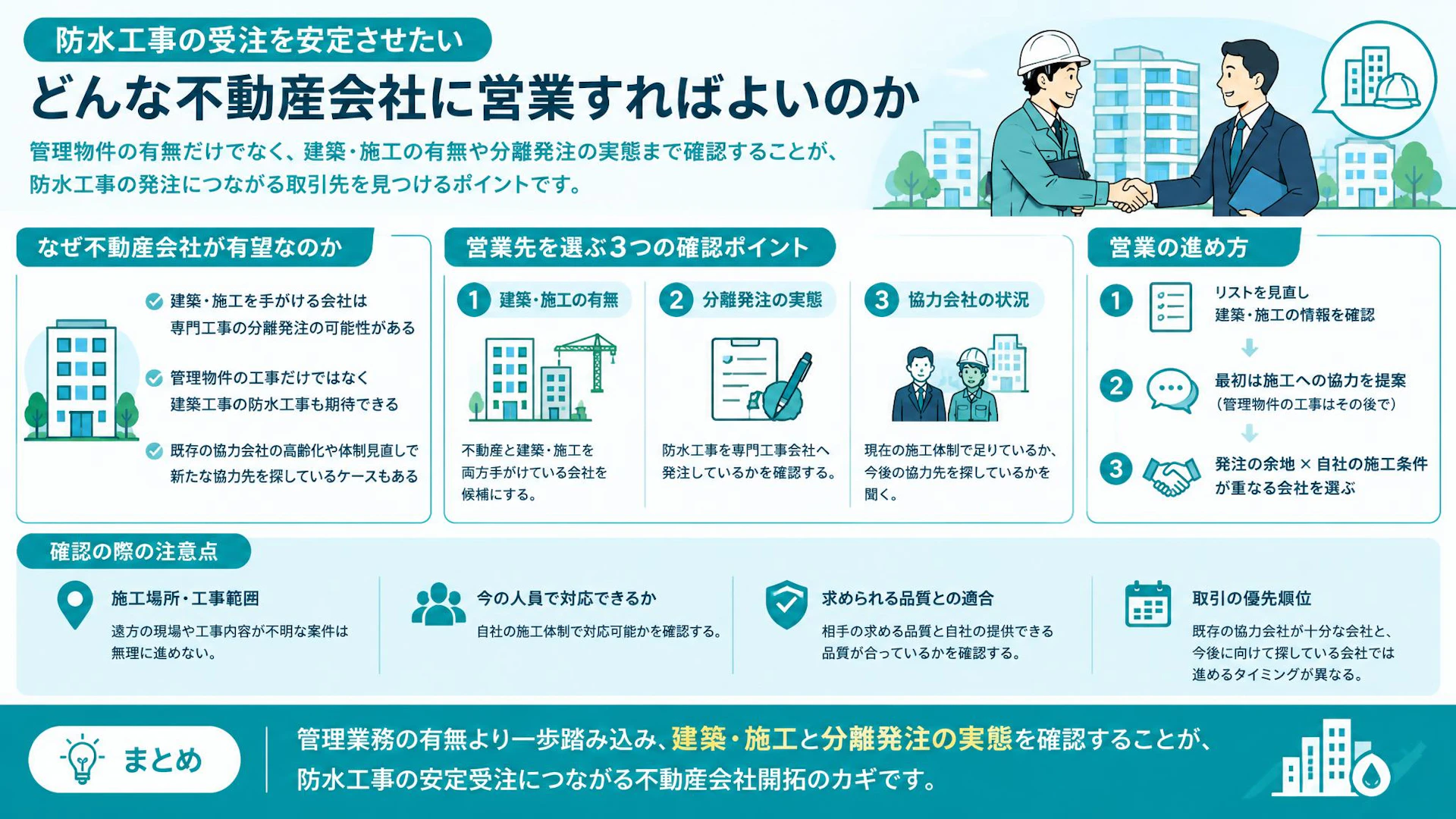 防水工事の営業先、管理物件だけで選んでいないか？不動産会社の発注実態を見極める