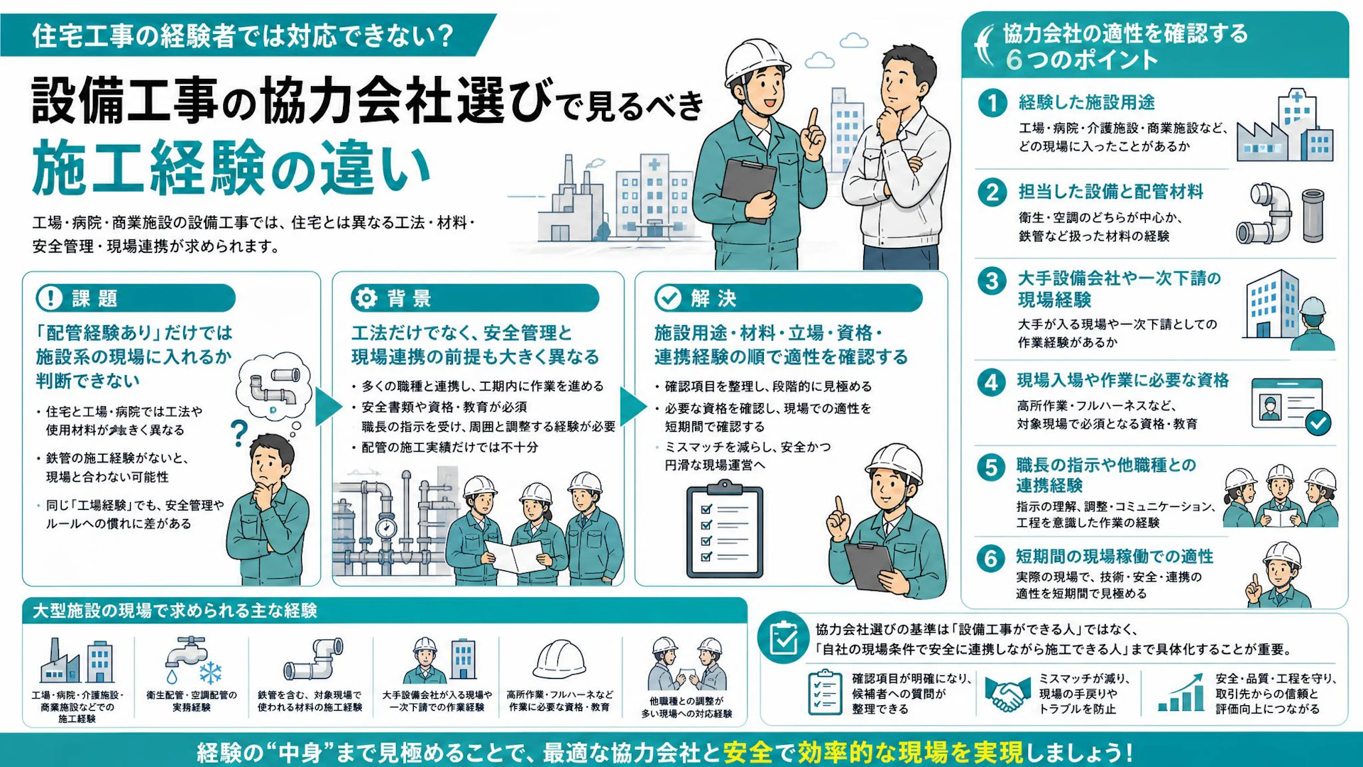 「住宅系だとうちの現場は難しい」工場・病院の配管で協力会社を見極める6基準