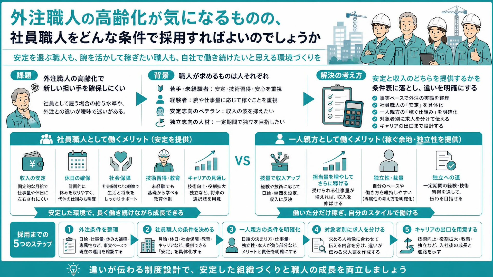 社員職人か一人親方か？外注高齢化に悩む建設会社が採用条件を分ける方法