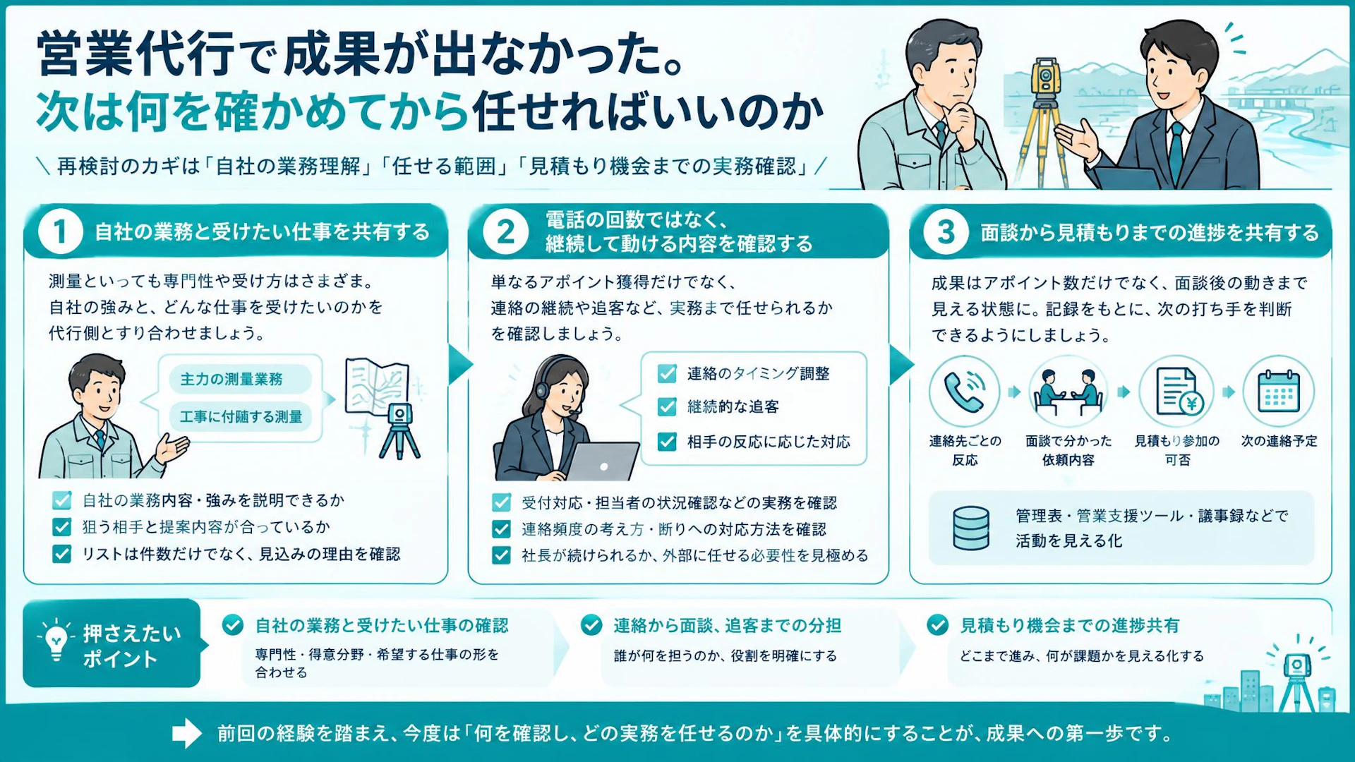 測量会社の営業代行、社長が電話するのと何が違う？再依頼前の確認点
