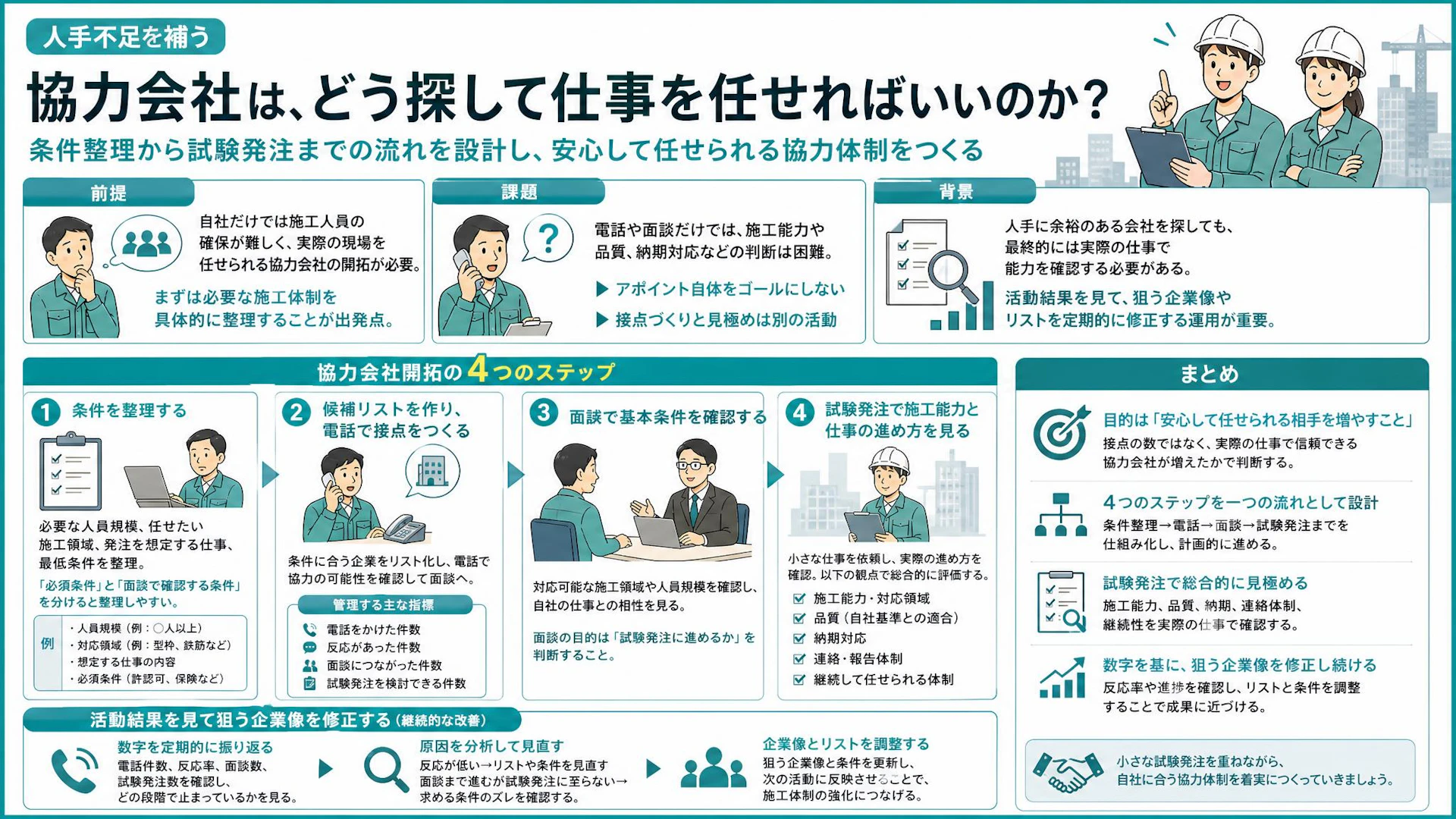 アポ件数では施工体制は強くならない｜建設業の協力会社開拓、試験発注までの4段階