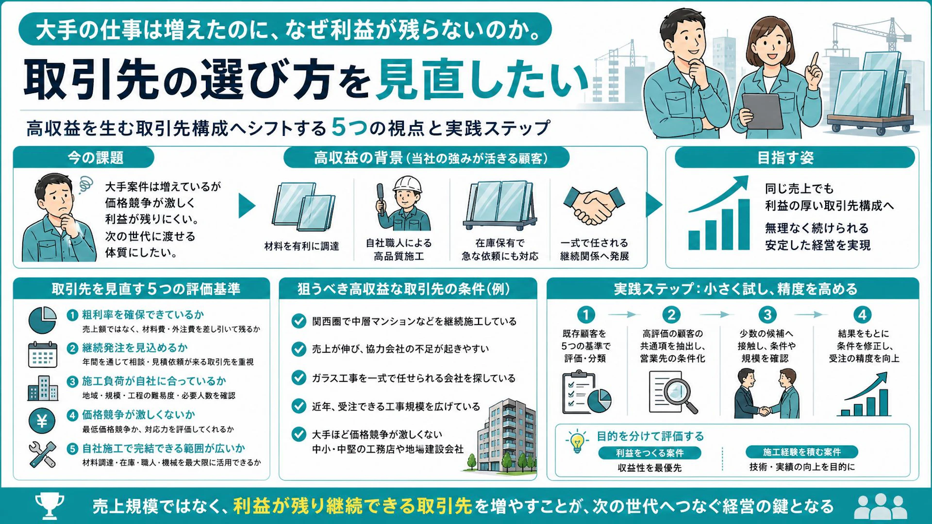 大手案件は売上が立っても利益が薄い｜ガラス工事会社が粗利20％以上の取引先を増やす5つの基準