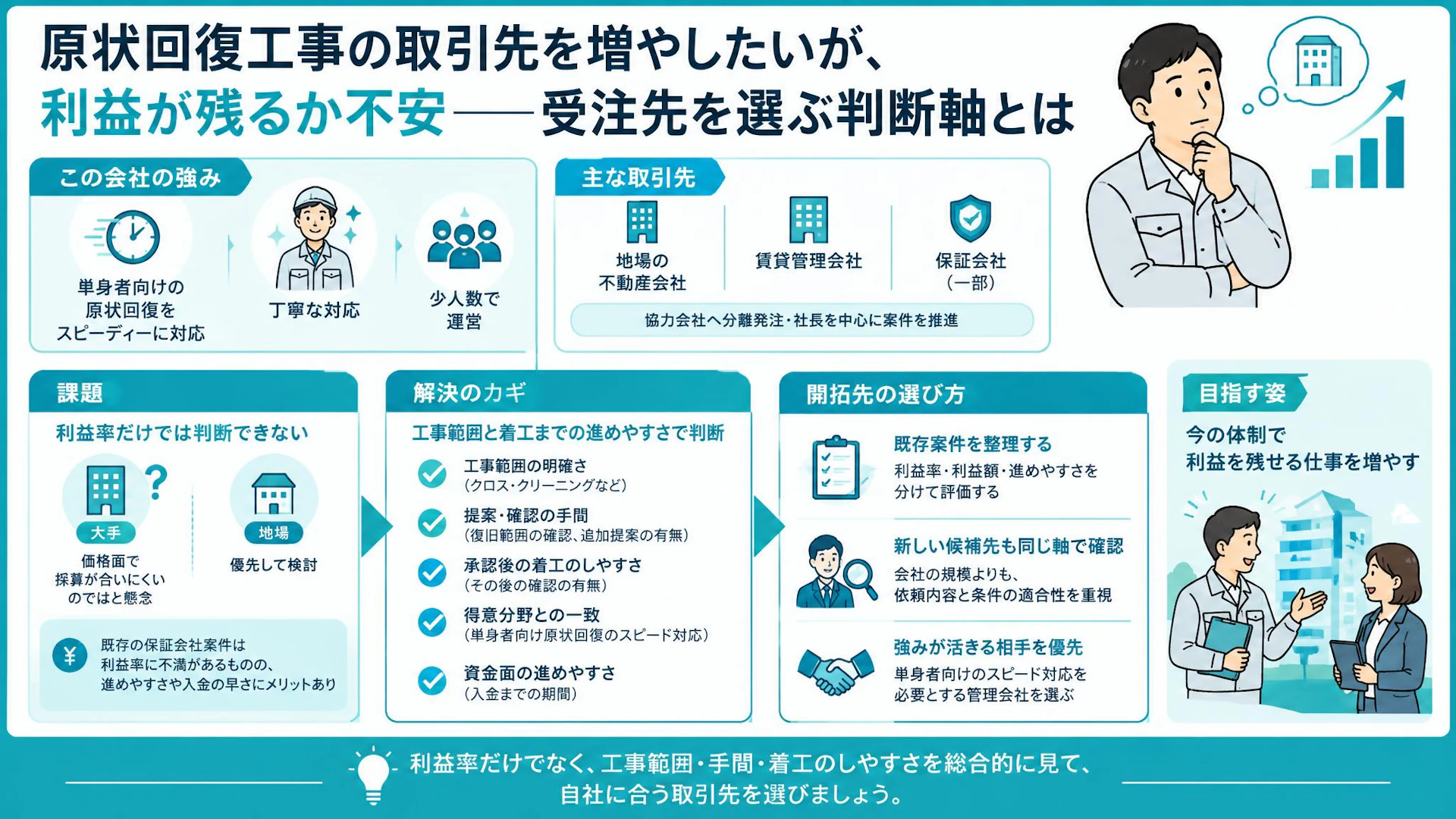 利益率は低いのに進めやすい——原状回復の取引先選びで見るべき「社長の手間」