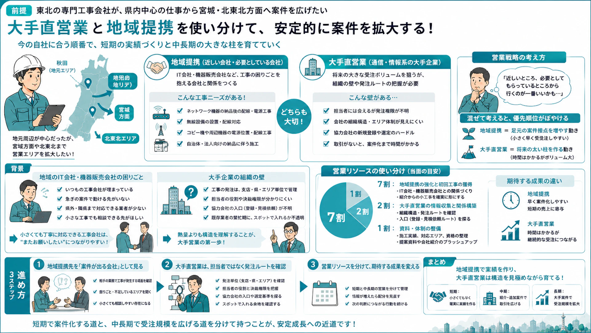 大手直営業か地域提携か？東北の専門工事会社が隣県へ案件を広げる現実的な順番
