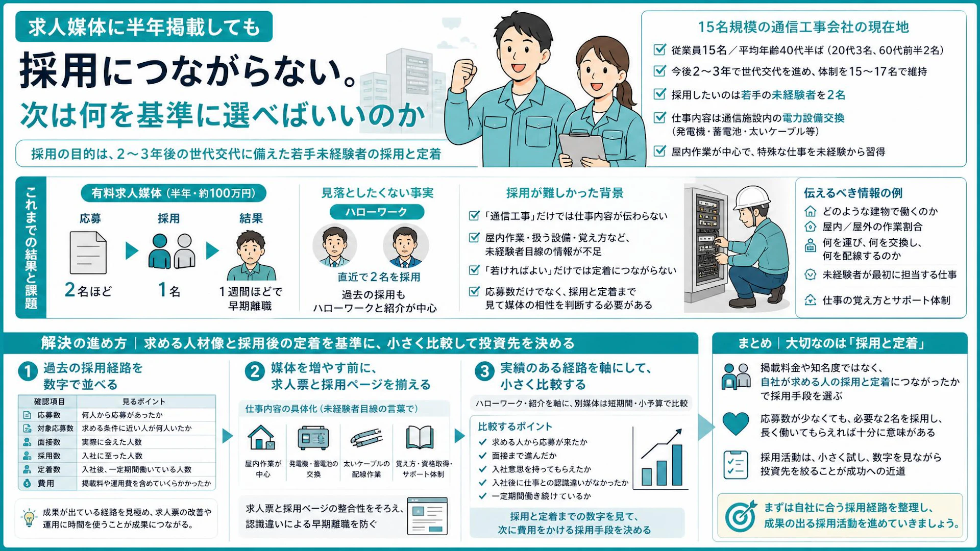 求人媒体に100万円、応募2人で早期離職｜通信工事会社が見直す採用経路