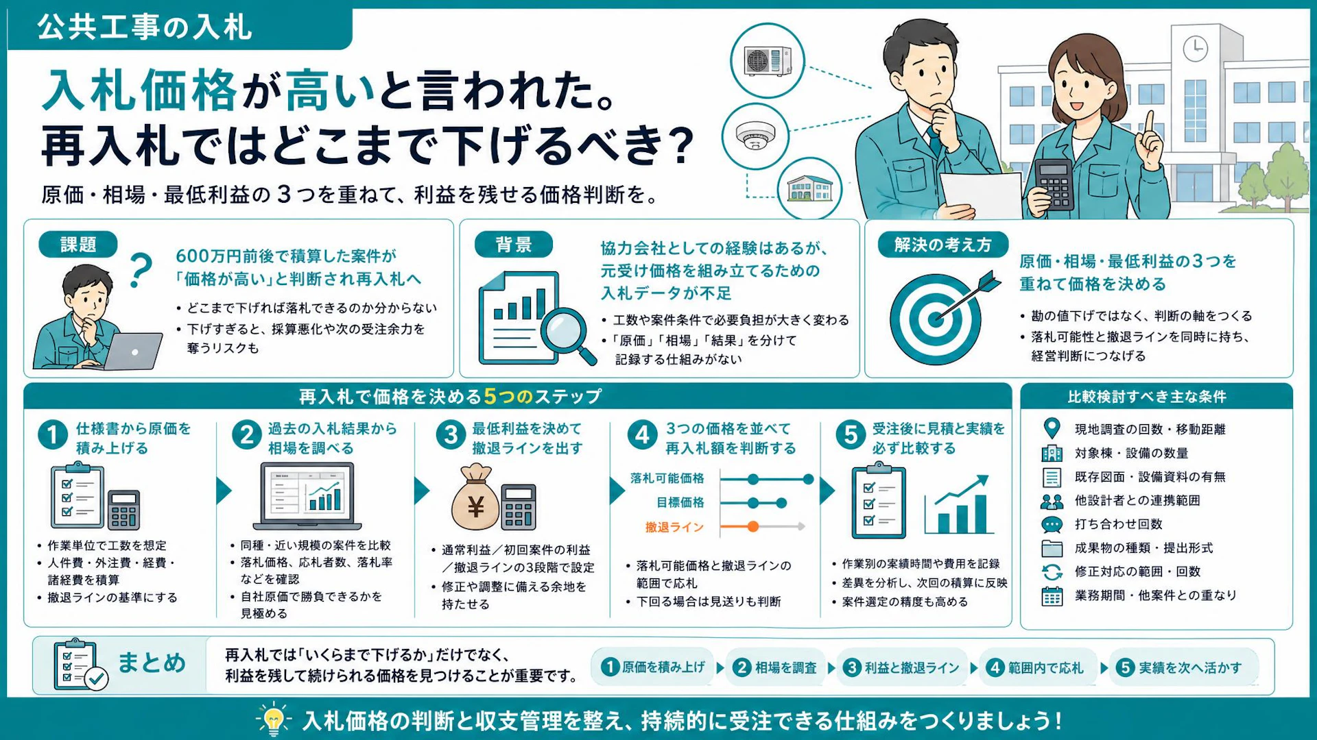 指名入札の再入札、どこまで下げる？初受注で赤字を防ぐ価格の決め方