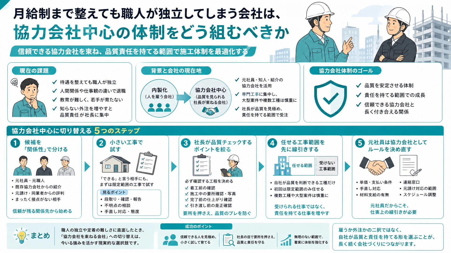 職人を雇っても独立するなら？防水工事会社が選んだ協力会社体制のつくり方